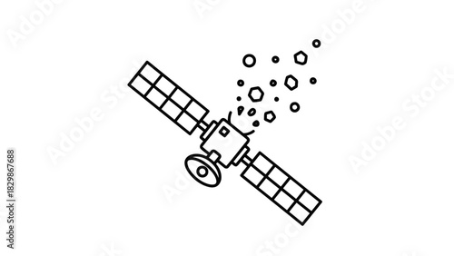 Satellite emitting particles isolated on white background