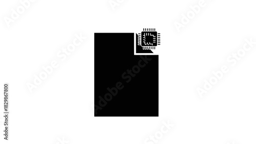 Black square with a microchip icon in the corner isolated on white background