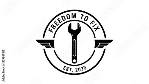 Freedom to fix wrench logo isolated on white background