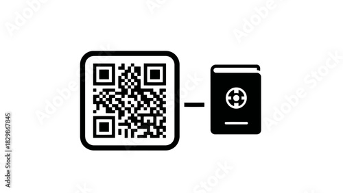 Qr code linking to a book icon isolated on white background