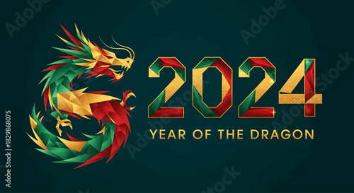 Geometric Poly Low Poly Chinese Zodiac 2024 Year of the Dragon