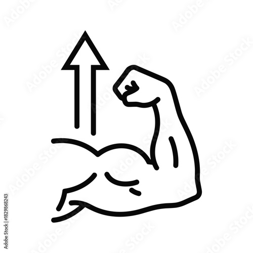 Flexed Bicep Arm with Upward Arrow Icon for Strength Gain and Progress