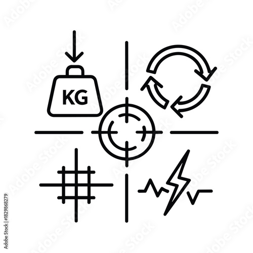 Abstract Line Icons for Weight, Cycle, Target, Grid, and Energy Concepts