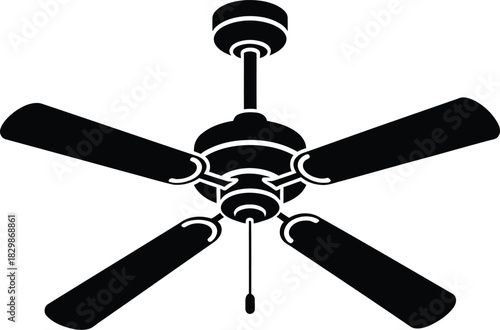 Classic five blade ceiling fan with pull chain in a bold black silhouette