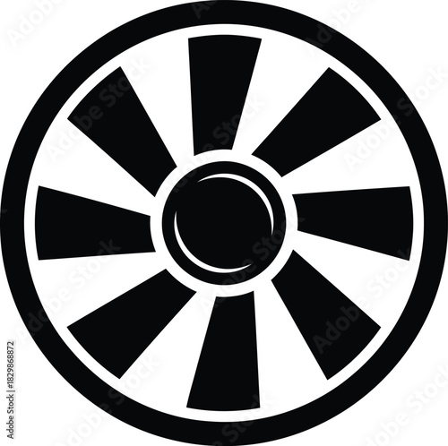 Abstract geometric circular wheel design with radiating spokes and central hub silhouette