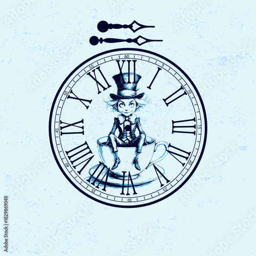 Vintage clock with Roman numerals isolated on a white background. Black antique clock with hands and a Roman dial. Vector