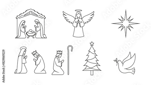 Sacred Christmas Icons – Divine Outline Symbol Vector Set