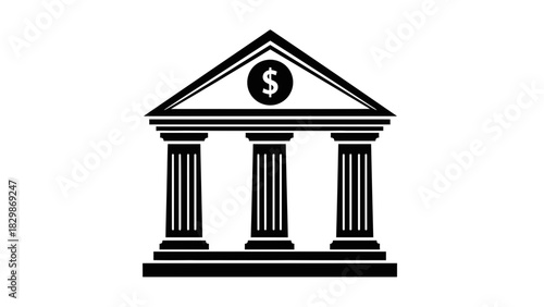 Bank Building Icon – Financial Institution with Dollar Symbol Vector Illustration
