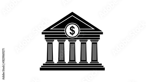 Bank Building Icon – Financial Institution with Dollar Symbol Vector Illustration