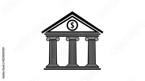 Bank Building Icon – Financial Institution with Dollar Symbol Vector Illustration