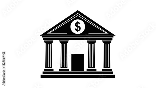 Bank Building Icon – Financial Institution with Dollar Symbol Vector Illustration