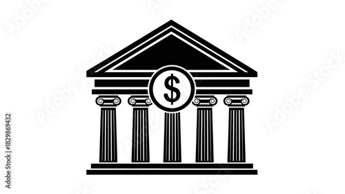 Bank Building Icon – Financial Institution with Dollar Symbol Vector Illustration