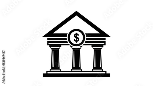 Bank Building Icon – Financial Institution with Dollar Symbol Vector Illustration