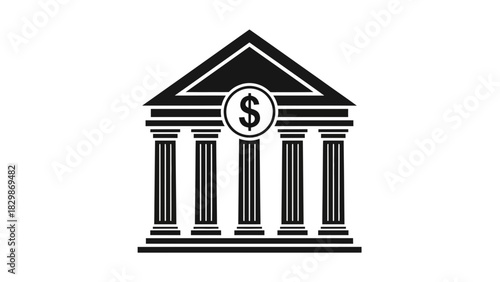Bank Building Icon – Financial Institution with Dollar Symbol Vector Illustration