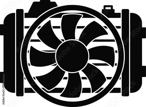 Computer cooling fan and radiator combination icon silhouette