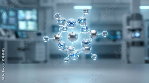 Glowing Molecular Structure Floating in a Bright, Futuristic Science Laboratory, Symbolizing Advanced Research and Technology