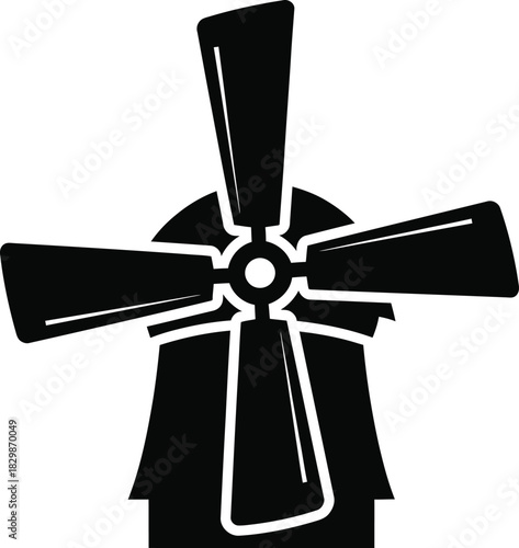 Classic dutch windmill with four blades silhouette icon for traditional industry