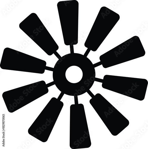 Abstract circular fan blades arranged radially in a striking black silhouette