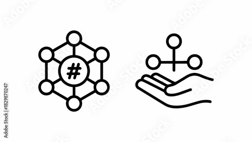 Blockchain technology representation with interconnected nodes and shared data control illustrating secure network and decentralized systems conceptual visualization