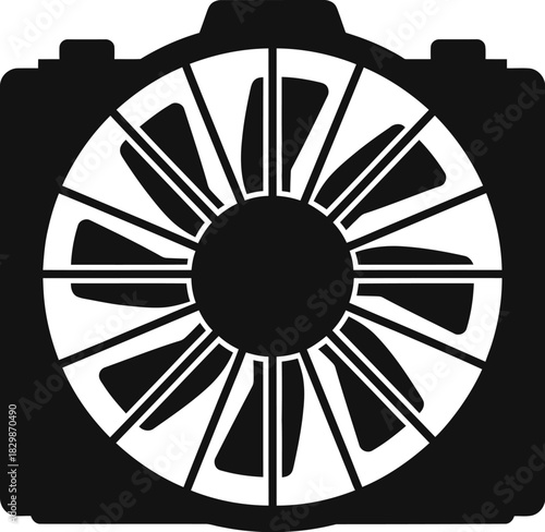 Abstract camera lens silhouette with radial fan blades symbol