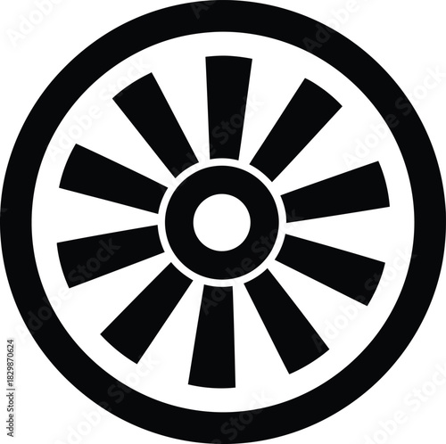 Simple black silhouette of a classic wagon wheel with ten spokes