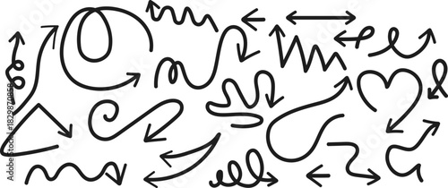 Hand drawn arrow collection diverse directional elements black and white