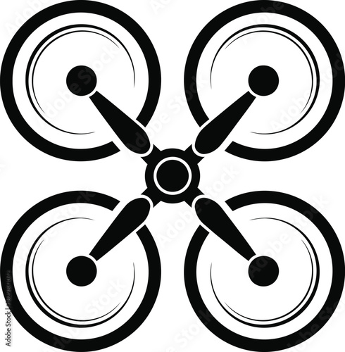 A simple black silhouette of a quadcopter drone viewed from above