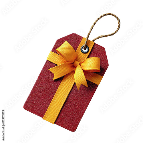 Elegant red gift tag with a yellow ribbon, perfect for presenting gifts and adding a special touch to celebrations.
