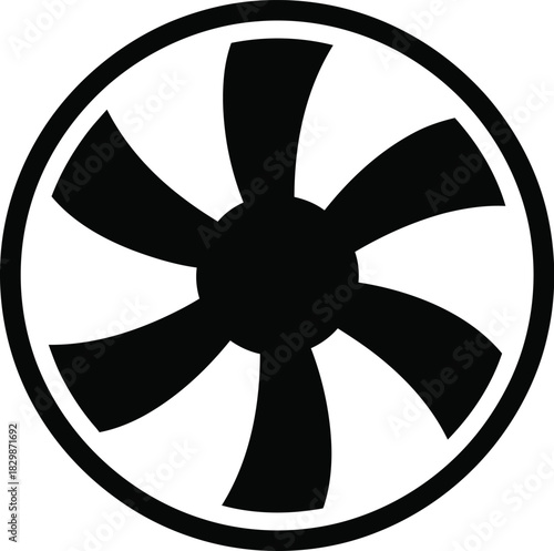 Simple black silhouette of a six blade fan wheel or propeller design