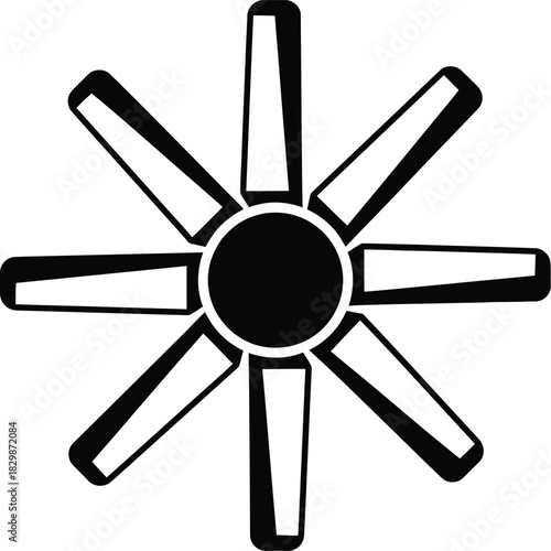 Abstract eight bladed fan or propeller shape in a clean black silhouette