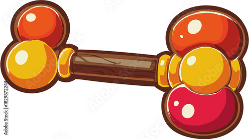 Cartoon Magical Staff with Golden Ornate Elements and Colorful Gems, Fantasy Game Asset Icon, Wizard's Scepter Isolated