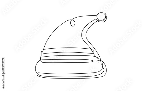 One continuous line drawing of Christmas Santa Claus hat.