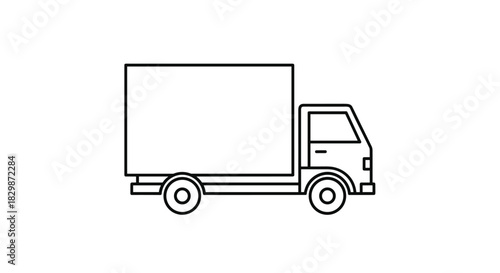 A simple line art illustration of a delivery box truck, representing transportation and shipping logistics.