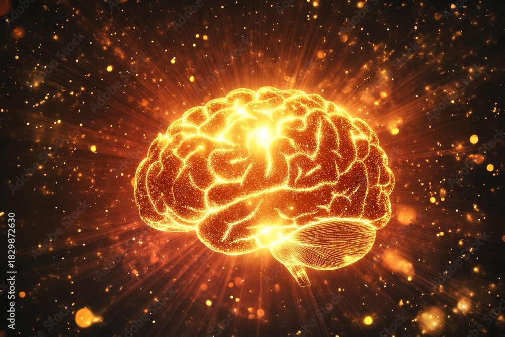 Fototapeta premium A captivating digital illustration showcasing a luminous brain, symbolizing thought, creativity, and innovation