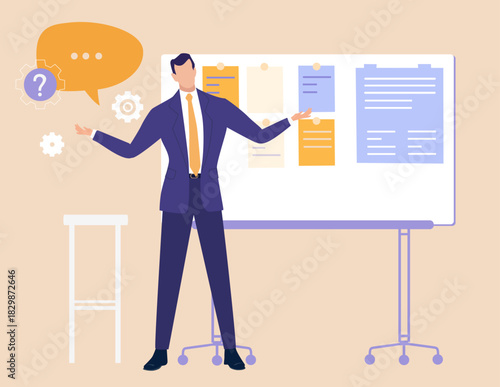 Businessman revealing company  report information, business concept illustration  