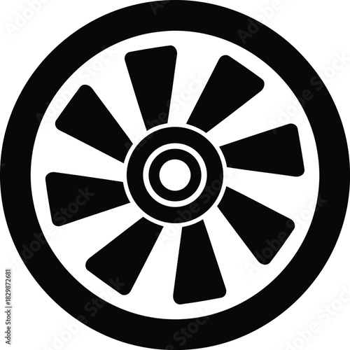 Classic eight spoke wheel with a central hub and outer rim silhouette