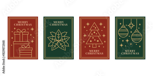Minimalist Line Art Christmas Card Set with Elegant Icons for Modern and Stylish Holiday Greetings