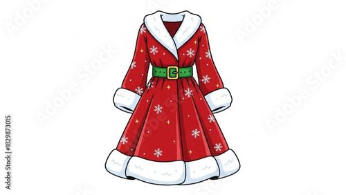 Festive Mrs Claus Dress with Snowflakes - Add a touch of holiday magic with this charming costume design, perfect for Christmas themes and seasonal projects.