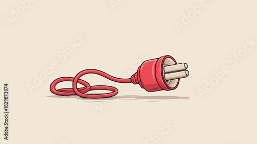 Red Electrical Power Plug Illustration with Coiled Cable. Energy Connection, Power Supply, Technology, and Electricity Concept.