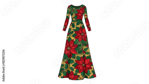 Elegant poinsettia maxi dress perfect for holiday parties and Christmas celebrations with a festive flair, bringing joy and style to seasonal events