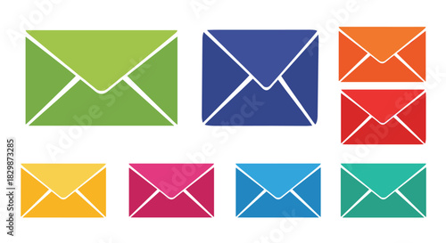 A vibrant collection of colorful email and mail envelope icons on a white background, ideal for representing digital communication and messages.