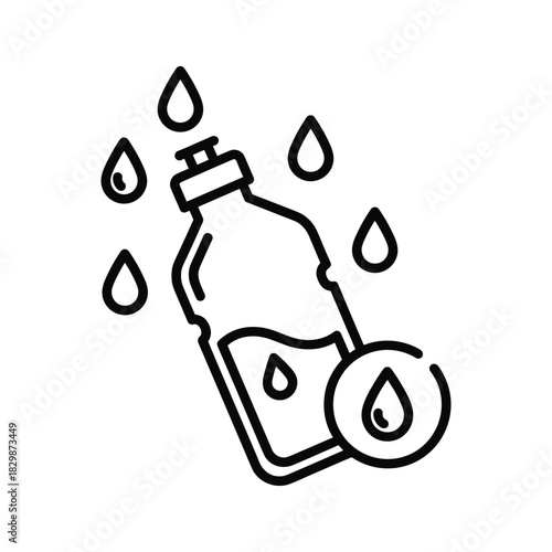Water Bottle with Water Drops Line Icon for Hydration and Healthy Lifestyle