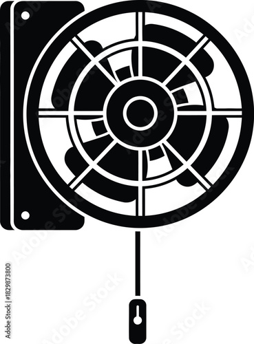 Circular exhaust fan with pull cord and mounting bracket silhouette