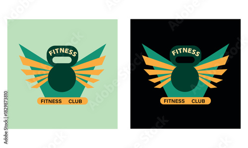 Fitness club kettlebell logo with wings design
