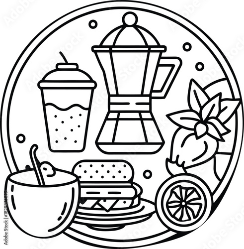 Morning Refreshments Line Art