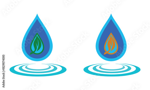 Eco water drop illustration with leaf symbol and clean nature concept design
