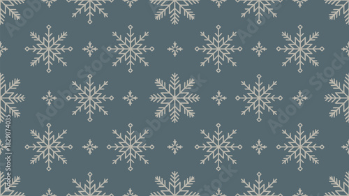 Seamless pattern with white snowflakes and small stars on a muted blue gray background for winter design