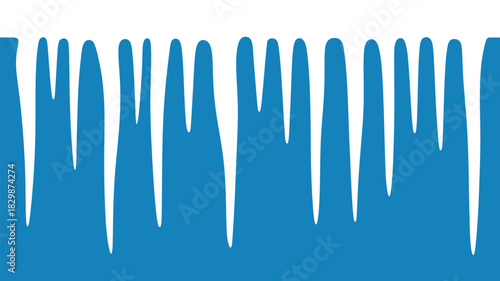 A graphic illustration of icicles hanging from a white surface against a blue background design art