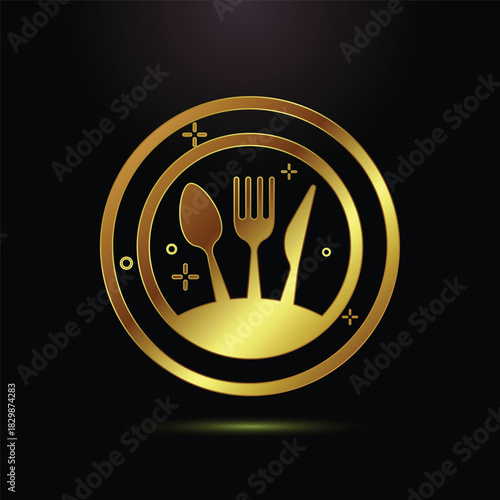 Golden spoon fork and knife for dining concept