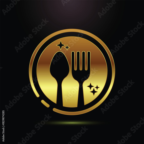 Golden spoon and fork icon for food service industry